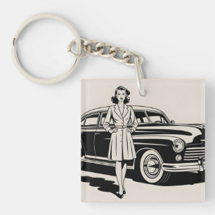 Porte-clefs Illustration de style vintage des années 1940 repr