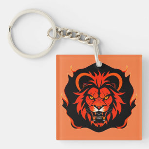 Porte-clefs Illustration de tête de lion enflammée