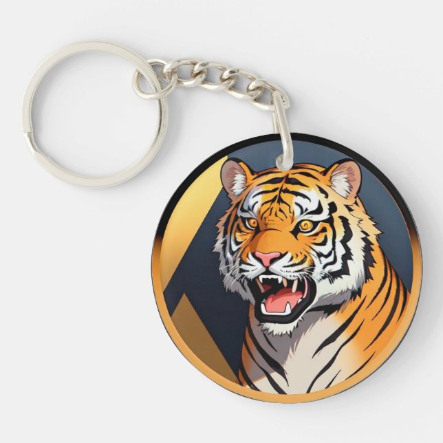 Porte-clefs Illustration de tigre avec expression intense (Devant)