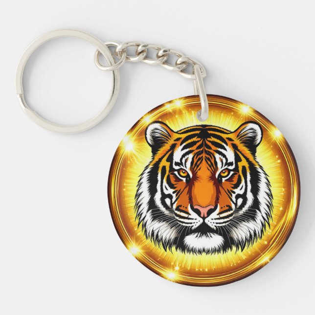 Porte-clefs Illustration de tigre avec expression intense (Devant)