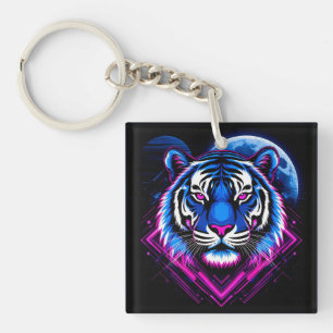 Porte-clefs Illustration de tigre néon avec des formes géométr