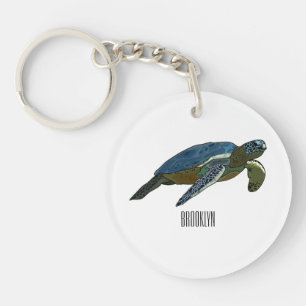 Porte-clefs illustration de tortue marine de dessin animé