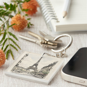 Porte-clefs Illustration de voyage antique vintage de Paris