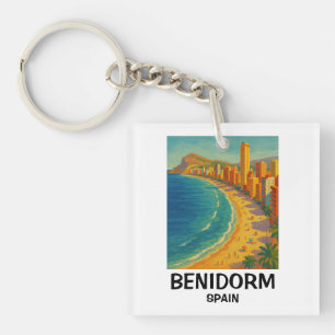 Porte-clefs Illustration de voyage rétro colorée Benidorm Espa