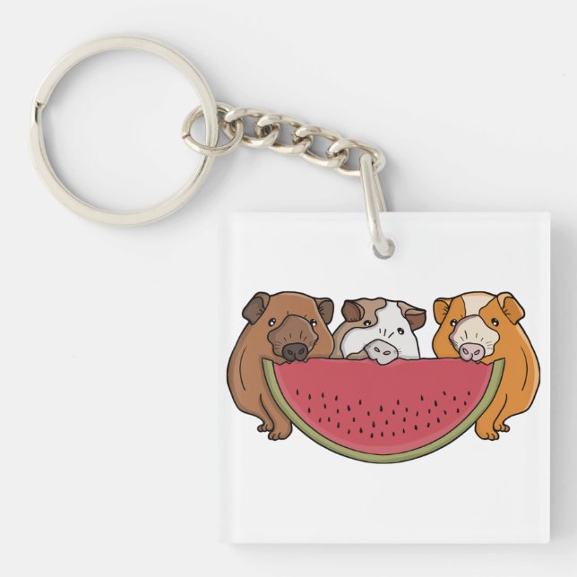 Porte-clefs Illustration des Cochons de Guinée et de la pastèq (Devant)