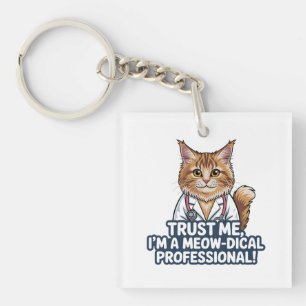 Porte-clefs Illustration d'humour animalier de médecin chat dr
