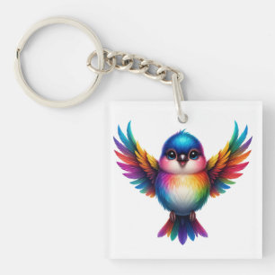 Porte-clefs Illustration d'oiseau arc-en-ciel vibrant