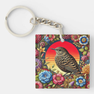 Porte-clefs 🌿 Illustration d'oiseau floral pour une nature pa