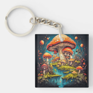 Porte-clefs Illustration du champignon psychédélique coloré