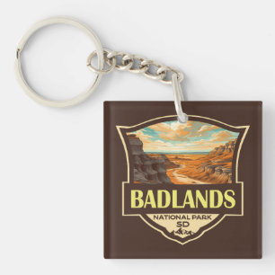 Porte-clefs Illustration du parc national Badlands Retro