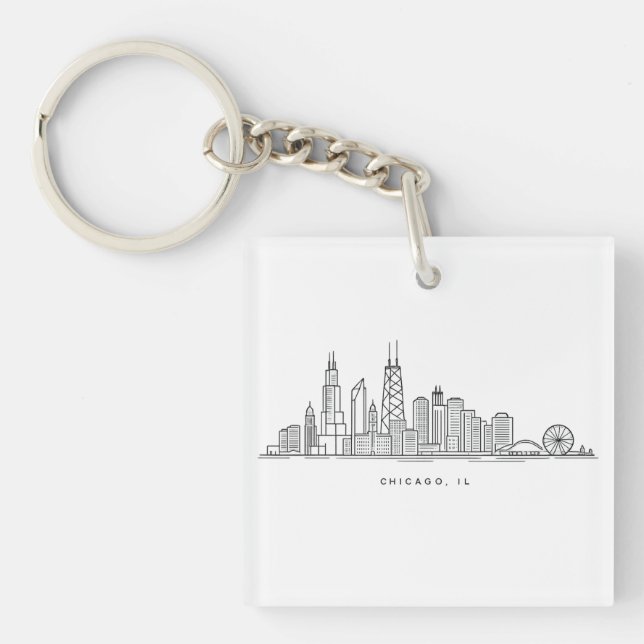 Porte-clefs Illustration du paysage urbain de Chicago IL (Devant)