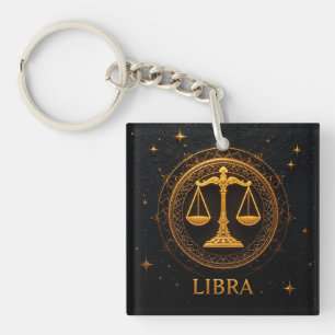 Porte-clefs Illustration du signe du zodiaque Balance dorée