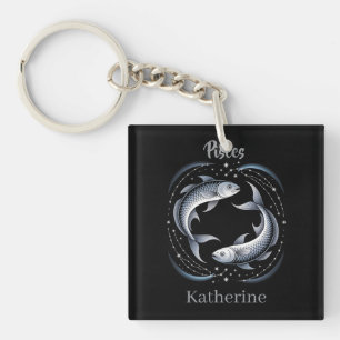 Porte-clefs Illustration du signe du zodiaque Poissons avec no