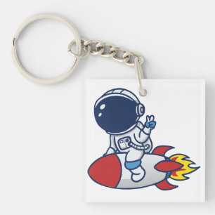Porte-clefs Illustration d'un astronaute de dessin animé cheva