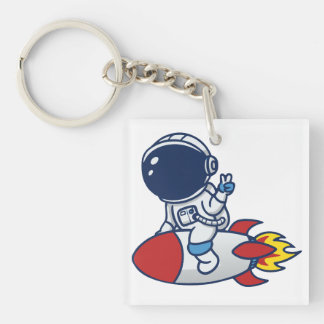Porte-clefs Illustration d'un astronaute de dessin animé cheva