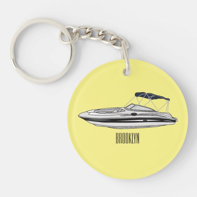 Porte-clefs Illustration d'un bateau à moteur (Devant)