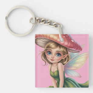 Porte-clefs Illustration d'une fée de la forêt avec un chapeau