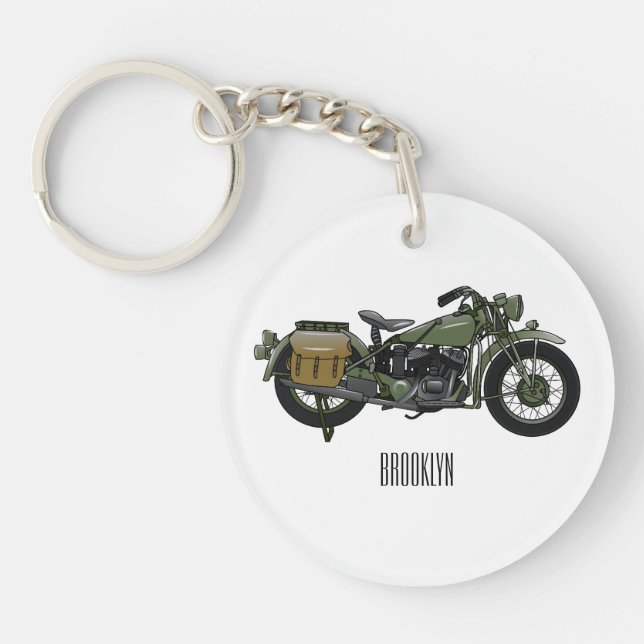 Porte-clefs Illustration d'une moto de croiseur militaire (Devant)