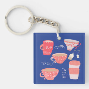 Porte-clefs Illustration d'une tasse et d'une théière vintage