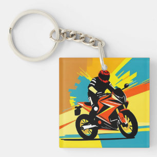 Porte-clefs Illustration dynamique de moto avec conducteur
