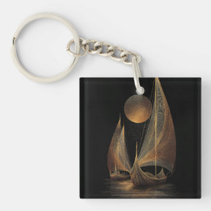 Porte-clefs Illustration élégante de la ligne d'or des Longshi
