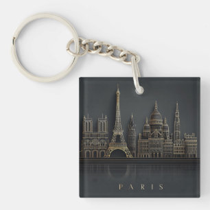 Porte-clefs Illustration élégante de la skyline de Paris en or