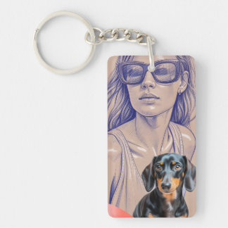 Porte-clefs Illustration en techniques mixtes d'une femme et d