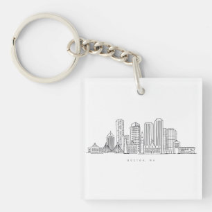 Porte-clefs Illustration minimaliste de l'horizon de Boston