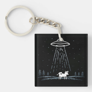 Porte-clefs Illustration minimaliste d'un OVNI enlevant une va
