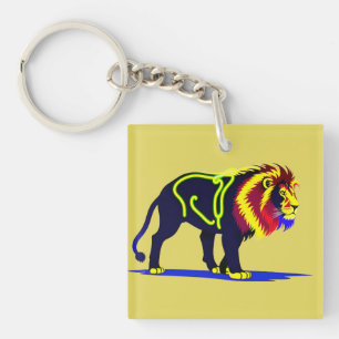 Porte-clefs Illustration néon vive de lion avec magenta vibran