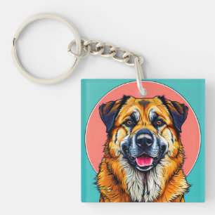 Porte-clefs Illustration numérique colorée d'un chien heureux
