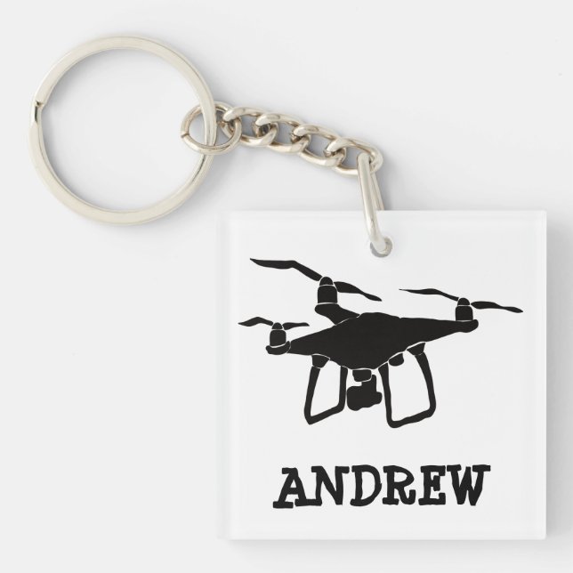 Porte-clefs Illustration personnalisée de drone noir simple (Devant)