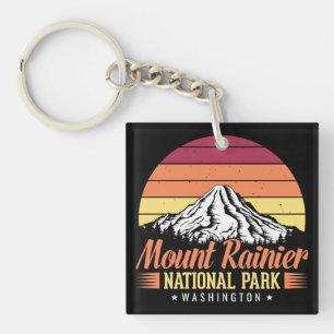 Porte-clefs Illustration Rétro du Mont Rainier au coucher du s
