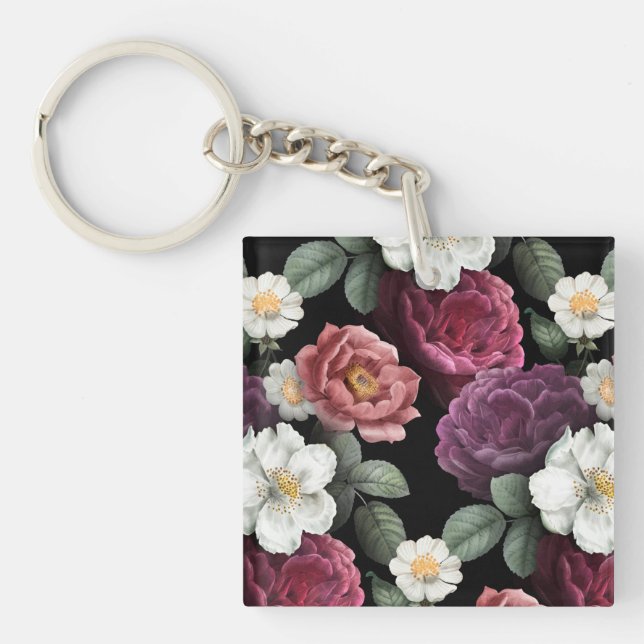 Porte-clefs Illustration Rose vintage (Devant)