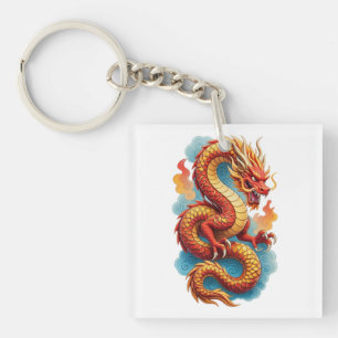 Porte-clefs Illustration rouge du dragon chinois ardent-67561