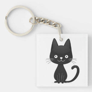 Porte-clefs Illustration simple de chat noir - Chat mignon kaw