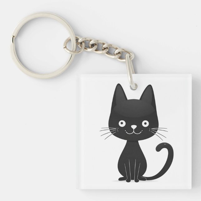 Porte-clefs Illustration simple de chat noir - Chat mignon kaw (Devant)