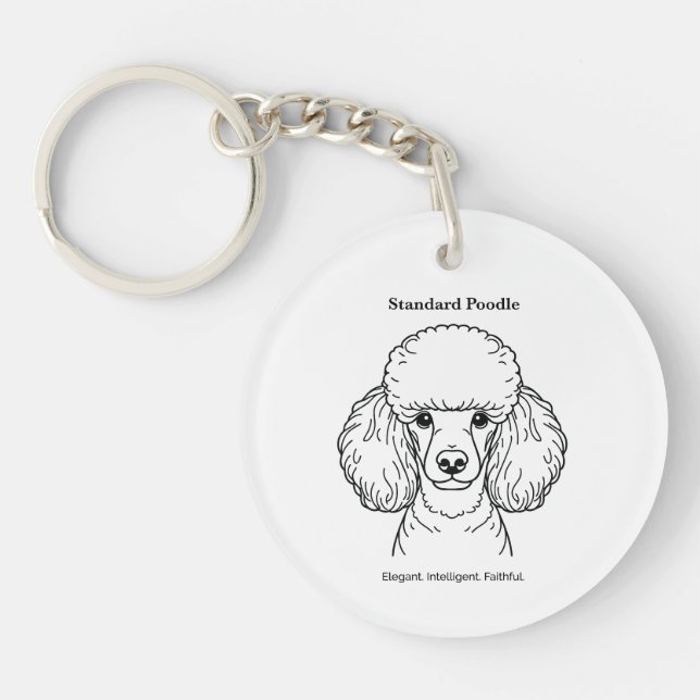 Porte-clefs Illustration Standard Poodle Portrait Black Line (Devant)
