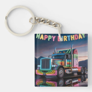 Porte-clefs Illustration vibrante de camion néon pour annivers