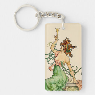 Porte-clefs Illustration vintage Art Nouveau de la Dame du Cha