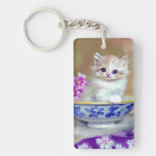 Porte-clefs Illustration vintage de chaton blanc