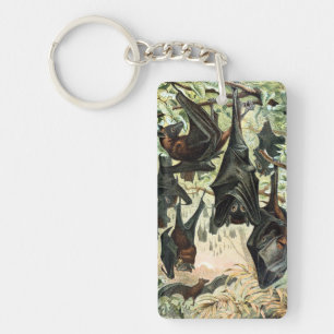 Porte-clefs Illustration vintage en noir vert de chauve-souris