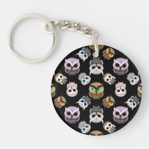 Porte-clefs Illustrations de chouette mignonne sur fond noir