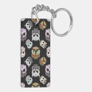 Porte-clefs Illustrations de chouette mignonne sur fond noir