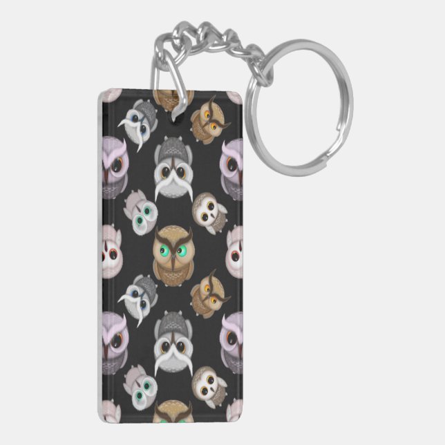 Porte-clefs Illustrations de chouette mignonne sur fond noir (Dos gauche)