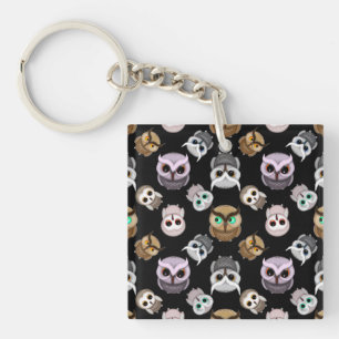 Porte-clefs Illustrations de chouette mignonne sur fond noir