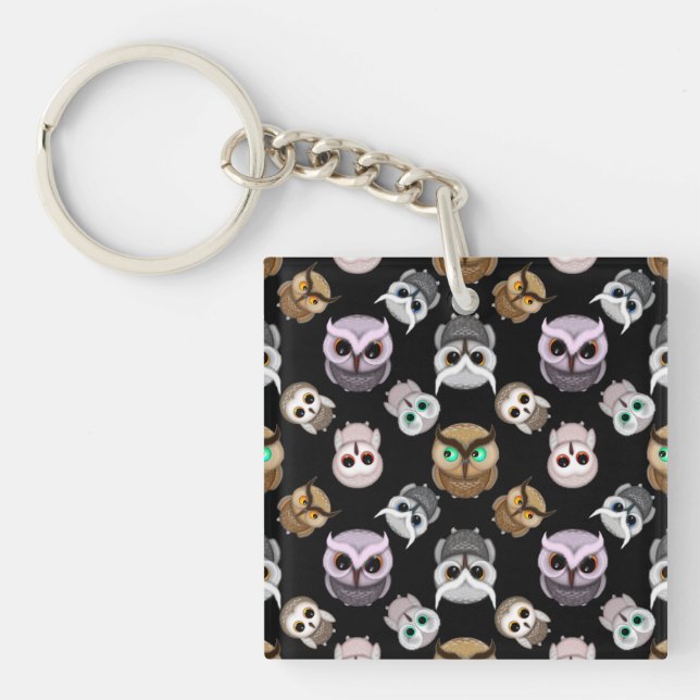 Porte-clefs Illustrations de chouette mignonne sur fond noir (Devant)