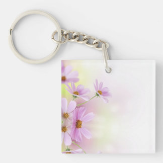 Porte-clefs Image personnalisée et aquarelle de fleur rose