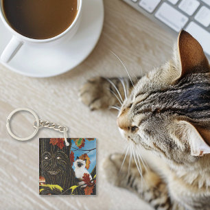 Porte-clefs Imaginaire d'automne du chat de fin d'arbre