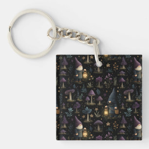 Porte-clefs Imaginaire foncé Gnome et Motif de champignons